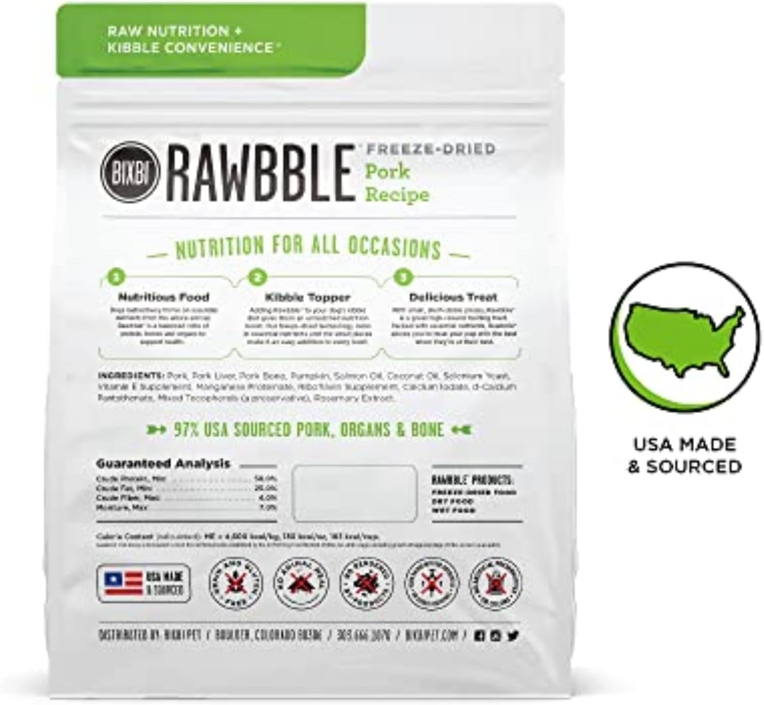 Liberty Freeze-Dried Dog Food Topper & Treats, Pork – 97% Meat & Organs, No Refrigeration – USA Made, 12 Oz