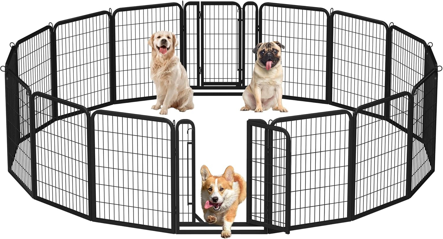 Yaheetech 32In 16-Panel Metal Dog Playpen Fence for Indoor Yard RV Camping | Heavy-Duty Rustproof Frame with Secure Latch Door, Tool-Free Assembly, Foldable Storage, Ideal for Small to Medium Dog Breeds