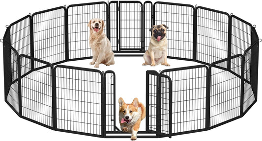 Yaheetech 32In 16-Panel Metal Dog Playpen Fence for Indoor Yard RV Camping | Heavy-Duty Rustproof Frame with Secure Latch Door, Tool-Free Assembly, Foldable Storage, Ideal for Small to Medium Dog Breeds
