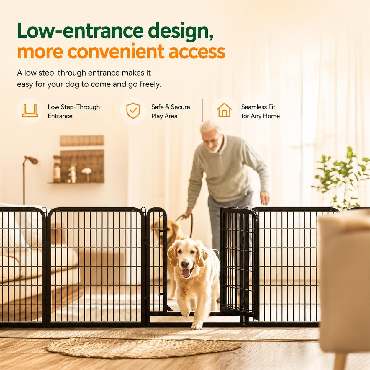 Yaheetech 32In 16-Panel Metal Dog Playpen Fence for Indoor Yard RV Camping | Heavy-Duty Rustproof Frame with Secure Latch Door, Tool-Free Assembly, Foldable Storage, Ideal for Small to Medium Dog Breeds