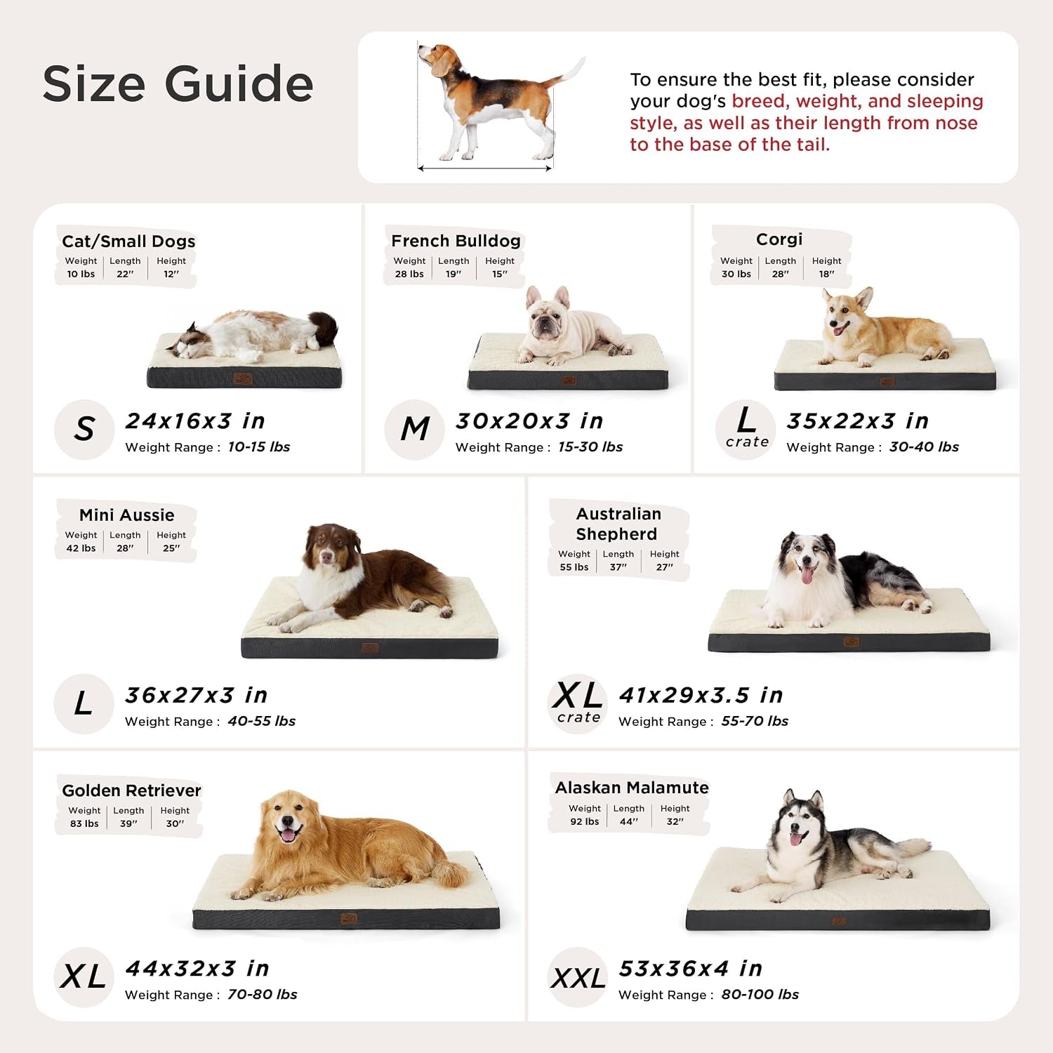 Bedsure XL Dog Bed, Extra Large Pet Bed with Comfy Sherpa,44X32In Grey | Orthopedic Egg Crate Foam,Comfort Support Flat Rectangle Pet Mat,Non-Slip Bottom,Removable Cover,For Extra Pet up to 80 Lbs