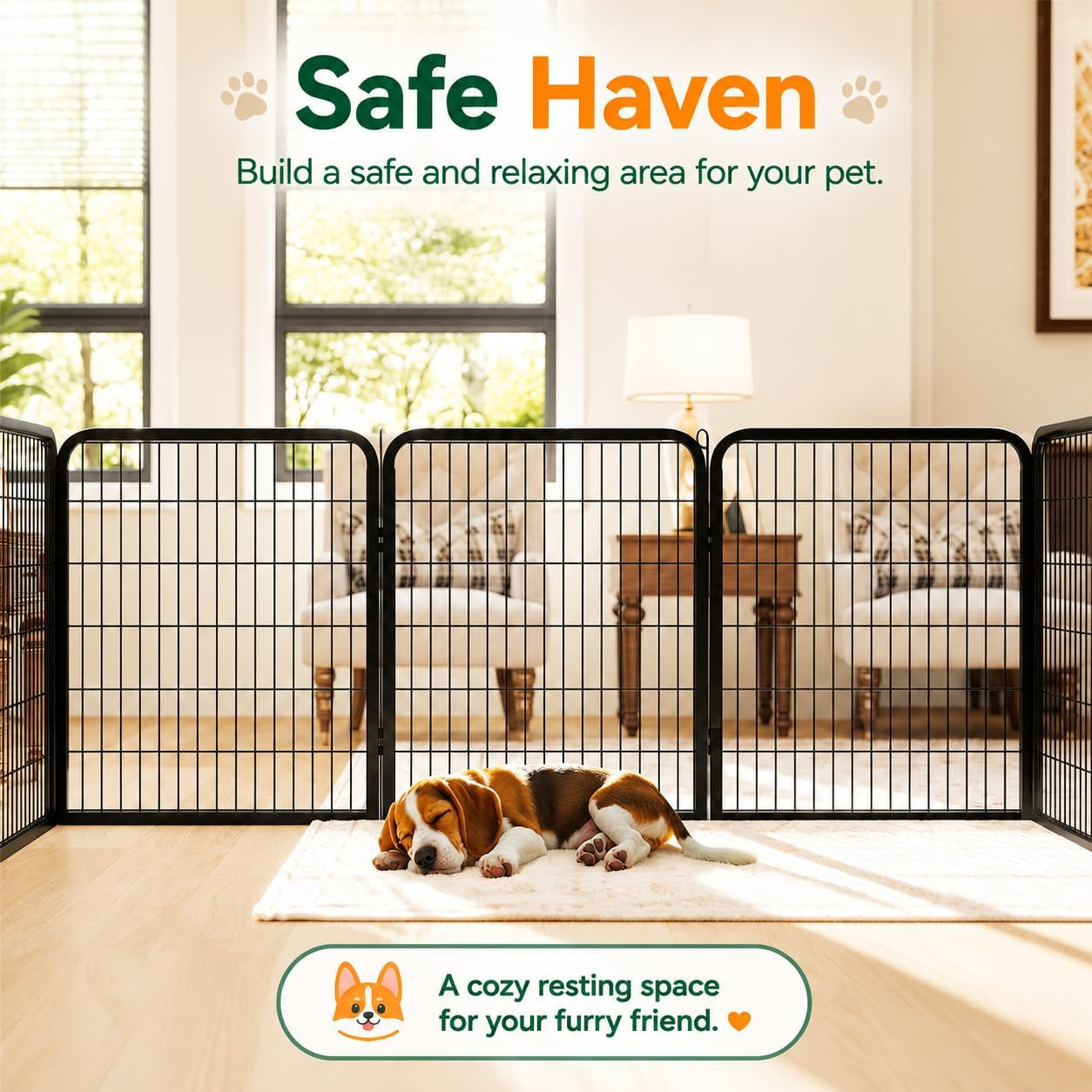 Yaheetech 32In 16-Panel Metal Dog Playpen Fence for Indoor Yard RV Camping | Heavy-Duty Rustproof Frame with Secure Latch Door, Tool-Free Assembly, Foldable Storage, Ideal for Small to Medium Dog Breeds