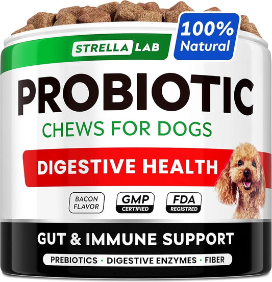 Probiotics Chews for Dogs & Digestive Enzymes + Digestion & Gut Health Treats, Probiotics for Dogs, Fiber Supplement, anti Diarrhea, Constipation, Upset Stomach&Gas Relief,Canine Prebiotic