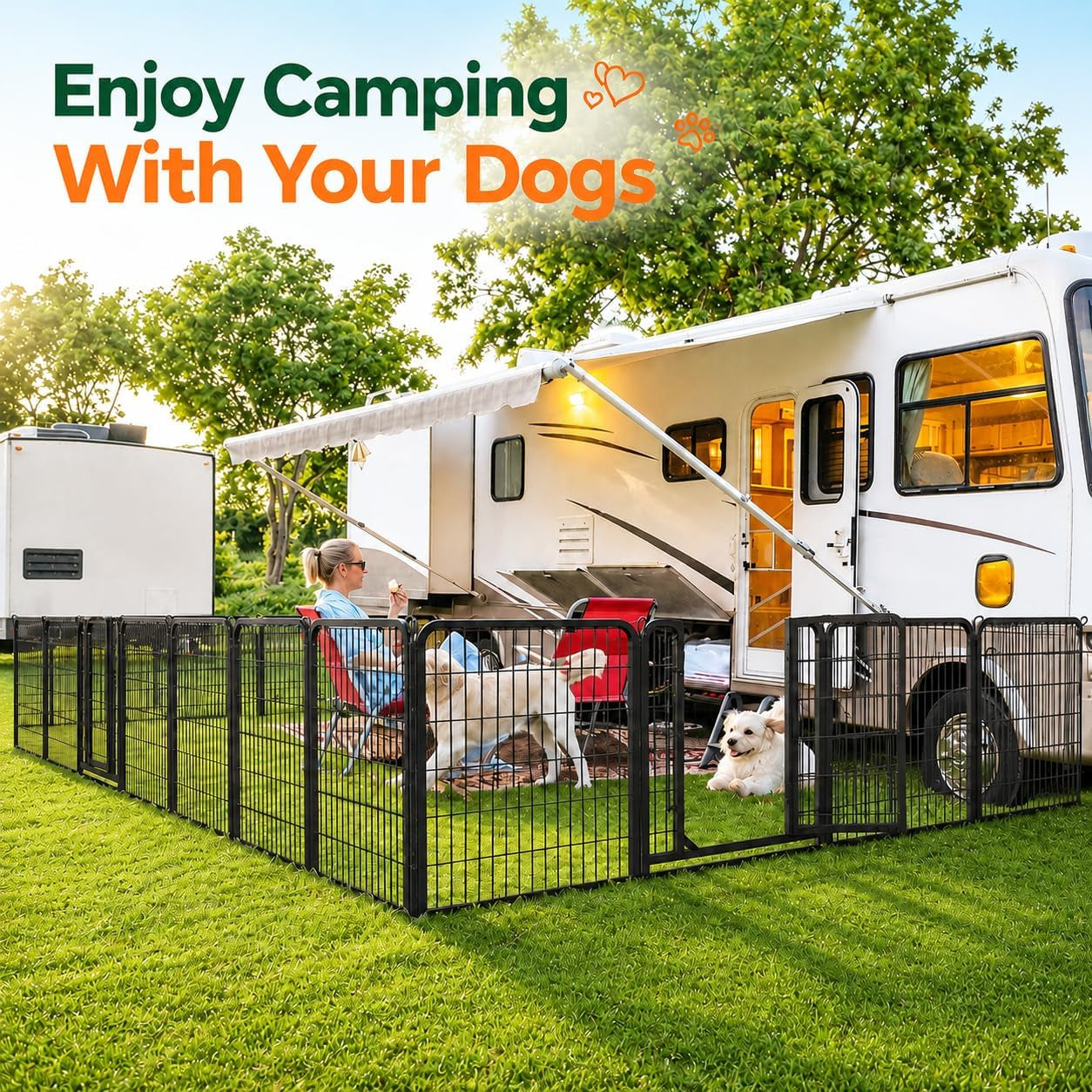 Yaheetech 32In 16-Panel Metal Dog Playpen Fence for Indoor Yard RV Camping | Heavy-Duty Rustproof Frame with Secure Latch Door, Tool-Free Assembly, Foldable Storage, Ideal for Small to Medium Dog Breeds