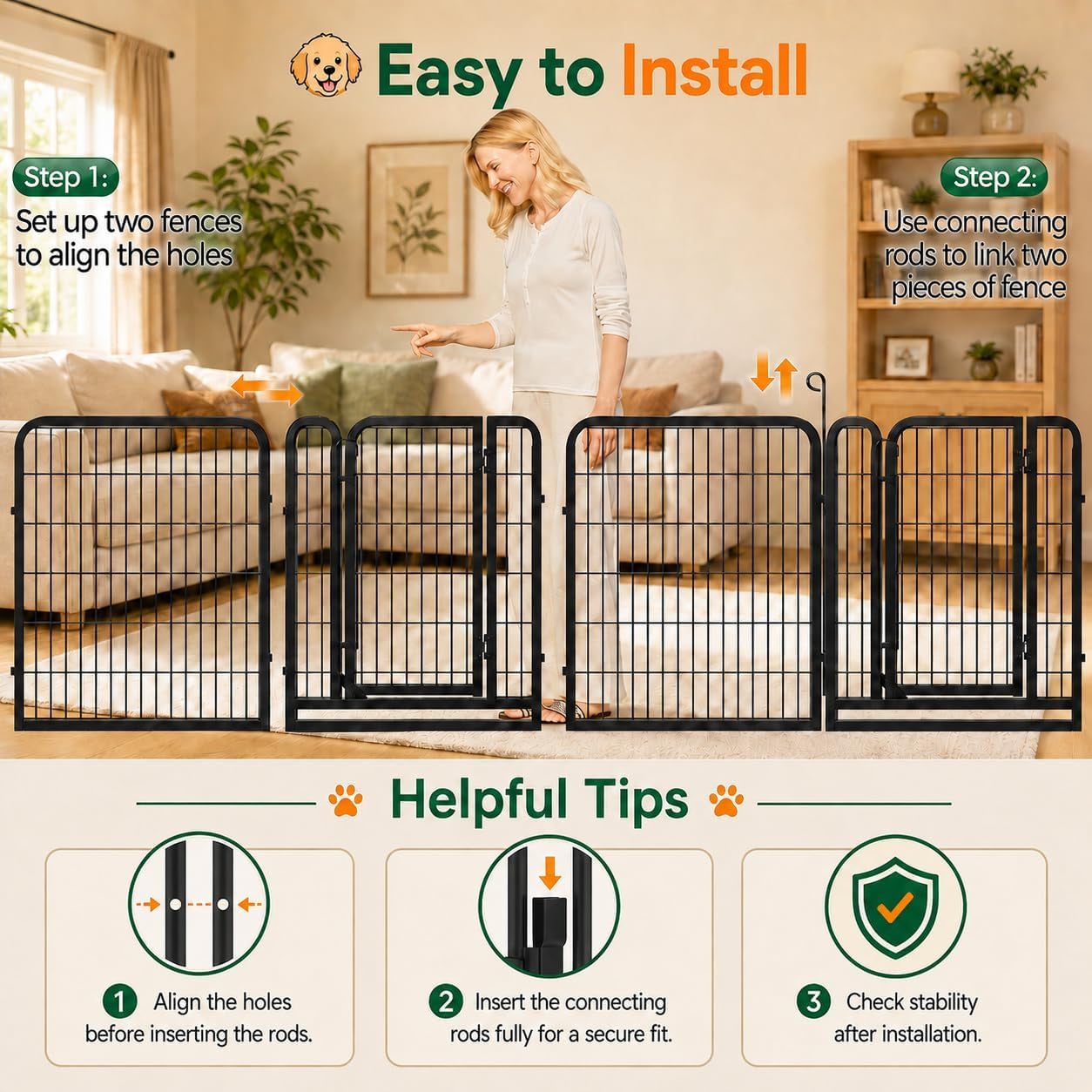 Yaheetech 32In 16-Panel Metal Dog Playpen Fence for Indoor Yard RV Camping | Heavy-Duty Rustproof Frame with Secure Latch Door, Tool-Free Assembly, Foldable Storage, Ideal for Small to Medium Dog Breeds