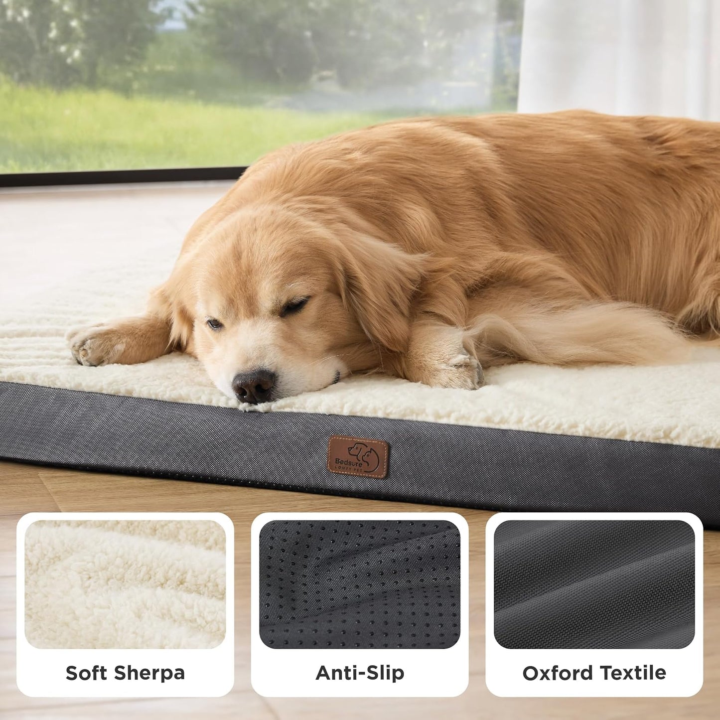 Bedsure XL Dog Bed, Extra Large Pet Bed with Comfy Sherpa,44X32In Grey | Orthopedic Egg Crate Foam,Comfort Support Flat Rectangle Pet Mat,Non-Slip Bottom,Removable Cover,For Extra Pet up to 80 Lbs