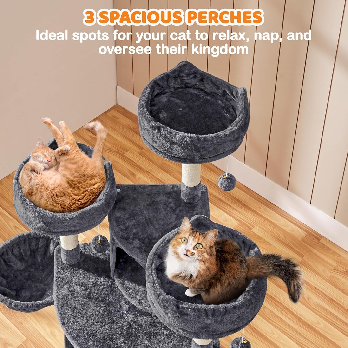 Yaheetech 69In Cat Tree Tower, 2 Condos, Scratching Posts & Cat-Ear Perches | 2 Plush Condos, Sisal Scratching Posts, a Soft Basket, a Climbing Ramp, and Cat-Ear Perches That Each Hold a Cat up to 11 Lb